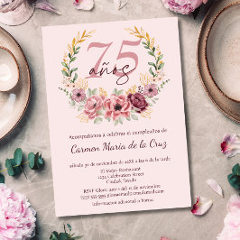 Convite Festa de Aniversário de 75 Anos Rosa Espanhol Flor