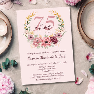 Convite Festa de Aniversário de 75 Anos Rosa Espanhol Flor
