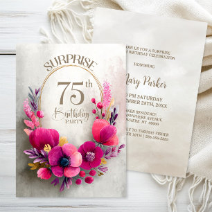 Convite Festa de Aniversário de 75 Anos Surpresa Floral Ro