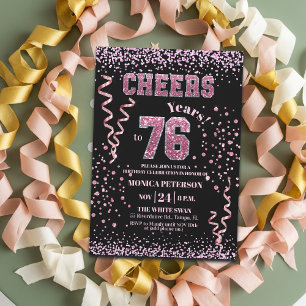 Convite Festa de Aniversário de 76 anos com Brilho Rosa e