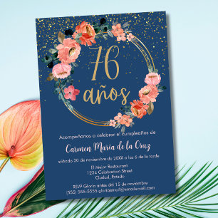 Convite Festa de Aniversário de 76 Anos com Elegância Espa