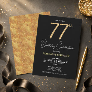 Convite Festa de Aniversário de 77 anos com Brilho Preto E