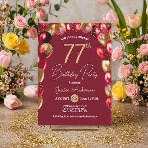 Convite Festa de Aniversário de 77 Anos Surpresa Dourado B