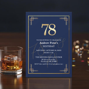 Convite Festa de Aniversário de 78 anos Elegante Azul Dour