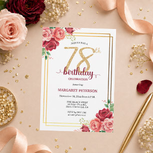 Convite Festa de Aniversário de 78 anos Elegante Blush Dou
