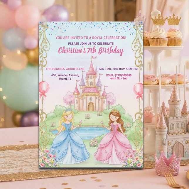 Convite Festa de Aniversário de 7 Anos da Princesa Castelo (Criador carregado)