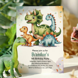 Convite Festa de Aniversário de 7 Anos de Dinossauros para