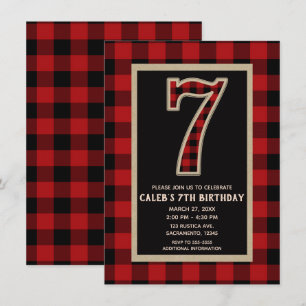 Convite Festa de Aniversário de 7 anos em Xadrez de Búfalo