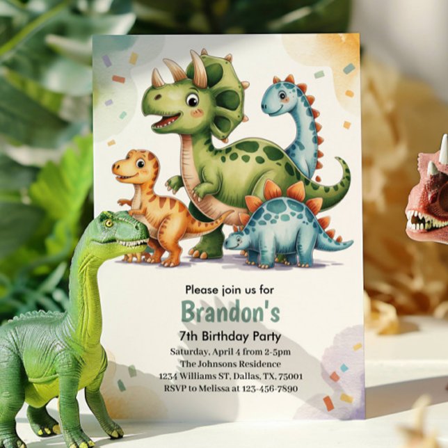 Convite Festa de aniversário de 7 de Dinossauro para Crian (Criador carregado)