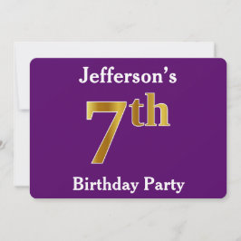 Convite Festa de aniversário de 7 Dourada roxa, falsa + no