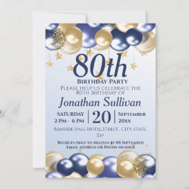 Convite Festa de Aniversário de 80 anos com Balões Dourado