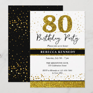 Convite Festa de Aniversário de 80 anos com Brilho Preto e
