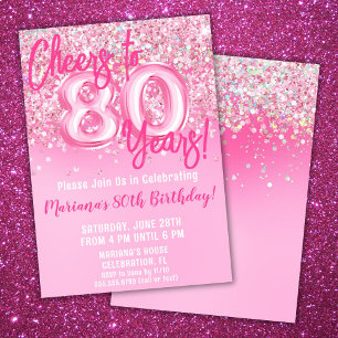 Convite Festa de Aniversário de 80 anos com Brilho Rosa