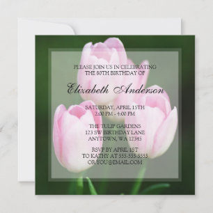 Convite Festa de Aniversário de 80 anos com Tulipas Rosa