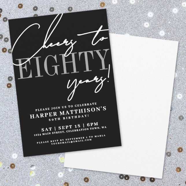 Convite Festa de Aniversário de 80 anos do Eighty Black (Eighty Black 80th Birthday Party Invitation)