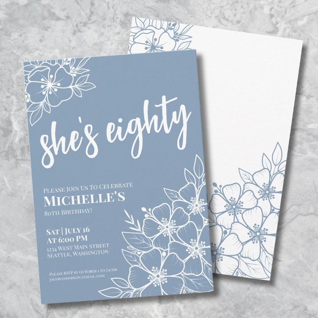 Convite Festa de Aniversário de 80 Anos do Eighty Blue (Eighty Dusty Blue 80th Birthday Party Invitation)