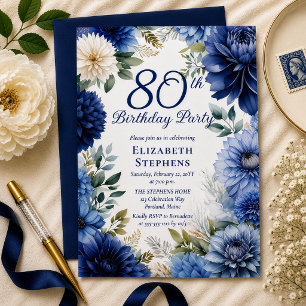 Convite Festa de Aniversário de 80 Anos Elegante com Dália