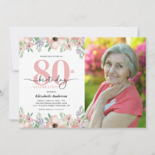 Convite Festa de Aniversário de 80 anos Elegante Floral Pa