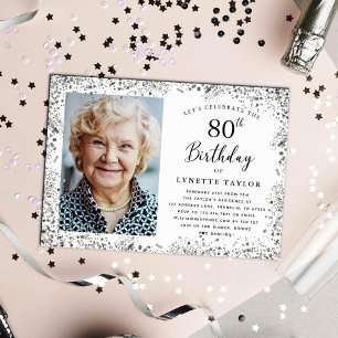 Convite Festa de Aniversário de 80 Anos em Prata Elegante