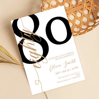Convite Festa de Aniversário de 80 Anos Moderna Branca e D