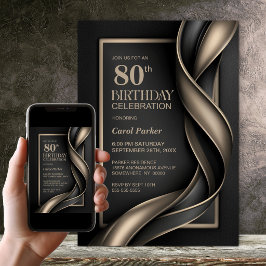 Convite Festa de Aniversário de 80 anos Moderna em Preto e
