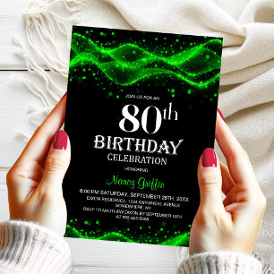 Convite Festa de Aniversário de 80 anos Moderna Preta e Ve
