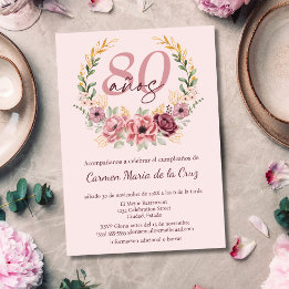 Convite Festa de Aniversário de 80 Anos Rosa Espanhol Flor