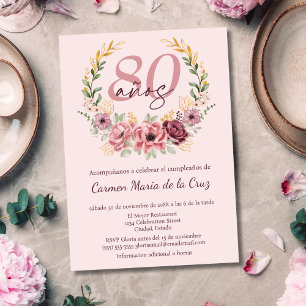 Convite Festa de Aniversário de 80 Anos Rosa Espanhol Flor