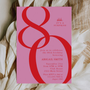 Convite Festa de Aniversário de 80 Anos Rosa Vermelho Shh