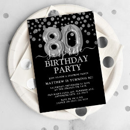 Convite Festa de Aniversário de 80 anos Surpresa Preta e P