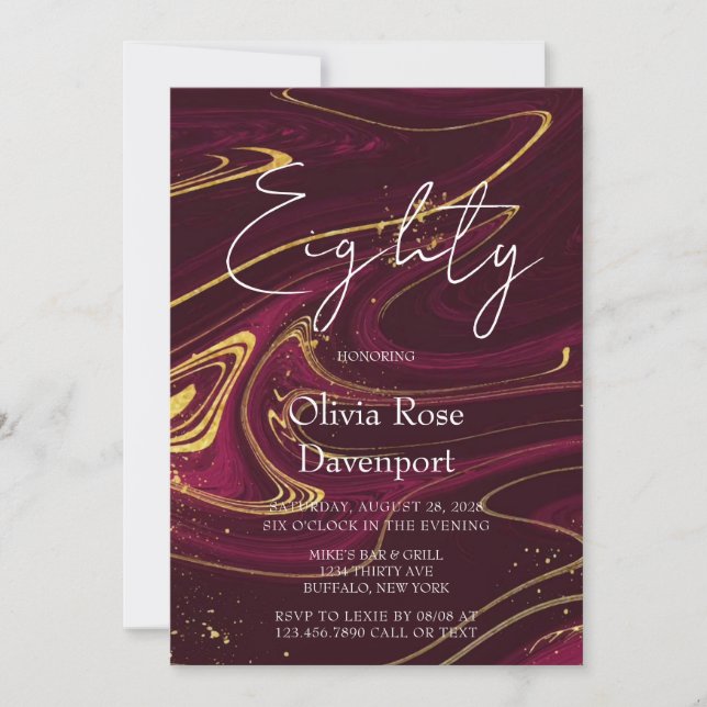 Convite Festa de aniversário de 80 de álcool Dourada Marsa (Frente)