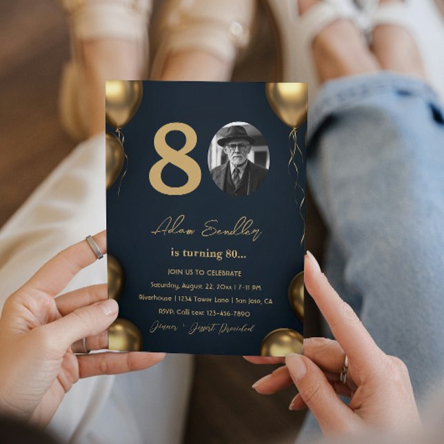 Convite Festa de aniversário de 80 simples e elegante (Criador carregado)