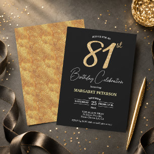 Convite Festa de Aniversário de 81 anos com Brilho Dourado