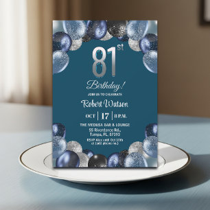 Convite Festa de Aniversário de 81 anos Elegante Azul com