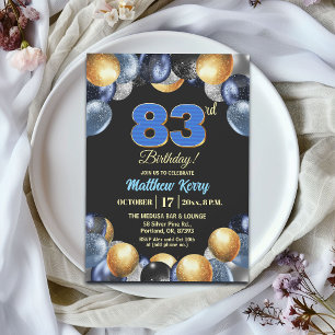 Convite Festa de Aniversário de 83 Anos Azul Prateado Dour