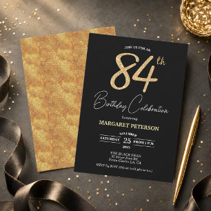 Convite Festa de Aniversário de 84 anos com Brilho Preto E