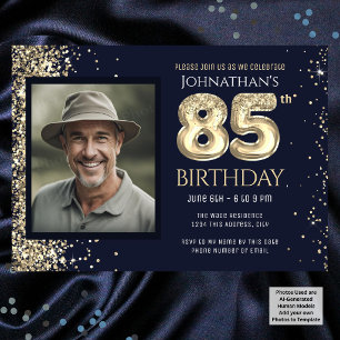 Convite Festa de Aniversário de 85 anos Brilho Dourado Fot
