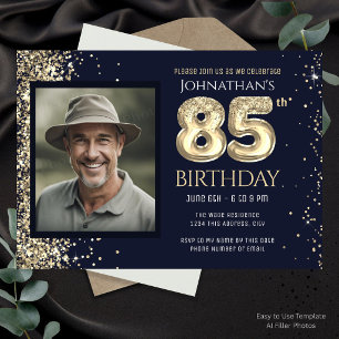Convite Festa de Aniversário de 85 anos Brilho Dourado Fot