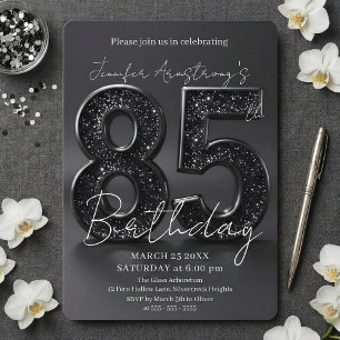 Convite Festa de Aniversário de 85 Anos com Brilho Preto e