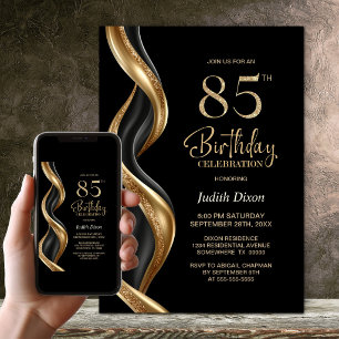 Convite Festa de Aniversário de 85 Anos com Estilo Preto e