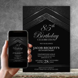 Convite Festa de Aniversário de 85 Anos com Estilo Preto e
