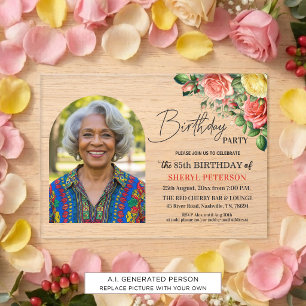 Convite Festa de Aniversário de 85 anos com Floral Elegant