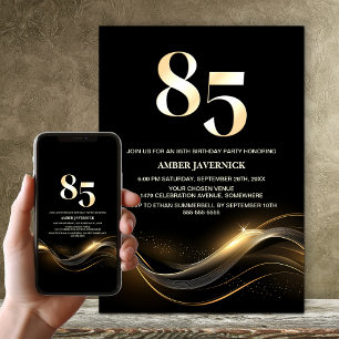 Convite Festa de Aniversário de 85 Anos em Texto Dourado M