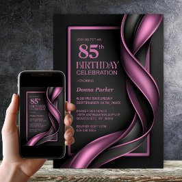 Convite Festa de Aniversário de 85 anos Moderna Preta e Ro