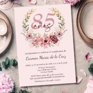 Convite Festa de Aniversário de 85 Anos Rosa Espanhol Flor