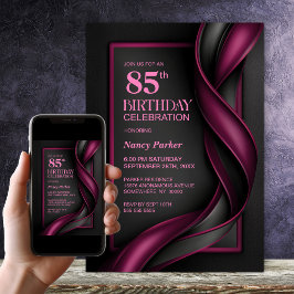 Convite Festa de Aniversário de 85 Anos Vermelho e Preto A