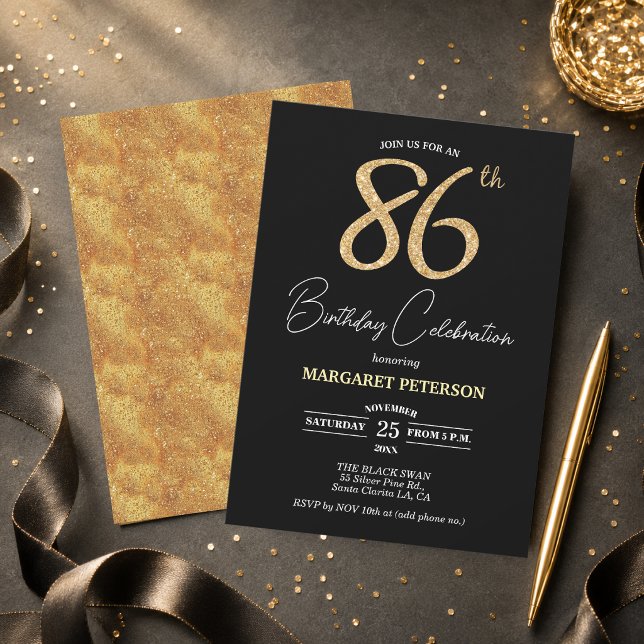 Convite Festa de Aniversário de 86 anos com Brilho Preto D (Criador carregado)