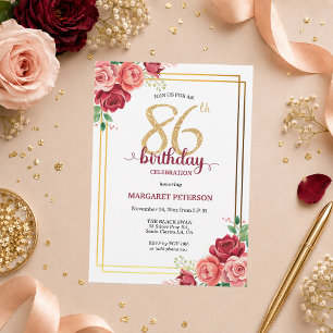 Convite Festa de Aniversário de 86 anos Elegante Blush Dou