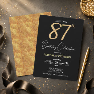 Convite Festa de Aniversário de 87 anos com Brilho Preto E