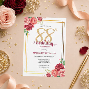Convite Festa de Aniversário de 88 anos Elegante Blush Dou